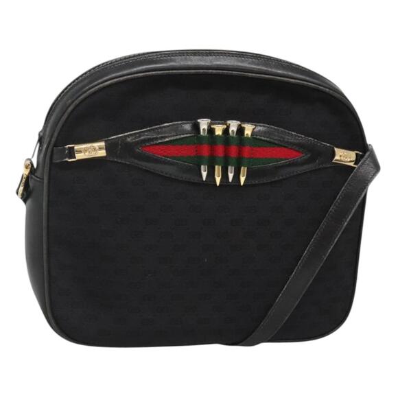 GUCCI Micro GG Canvas Web Sherry Line Shoulder Bag Black Gold Red - Picture 1 of 16
